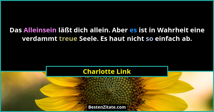 Das Alleinsein läßt dich allein. Aber es ist in Wahrheit eine verdammt treue Seele. Es haut nicht so einfach ab.... - Charlotte Link