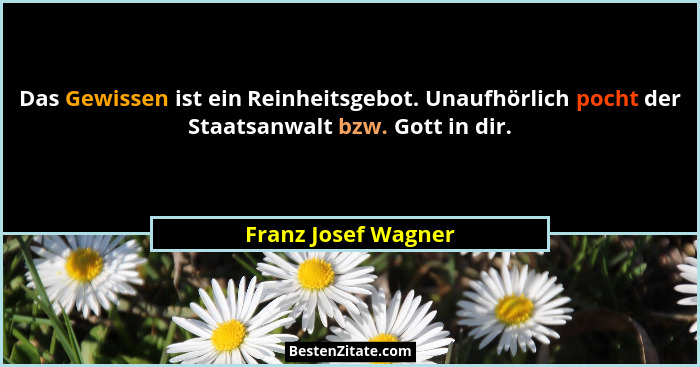 Das Gewissen ist ein Reinheitsgebot. Unaufhörlich pocht der Staatsanwalt bzw. Gott in dir.... - Franz Josef Wagner
