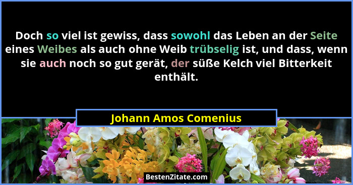 Doch so viel ist gewiss, dass sowohl das Leben an der Seite eines Weibes als auch ohne Weib trübselig ist, und dass, wenn sie a... - Johann Amos Comenius