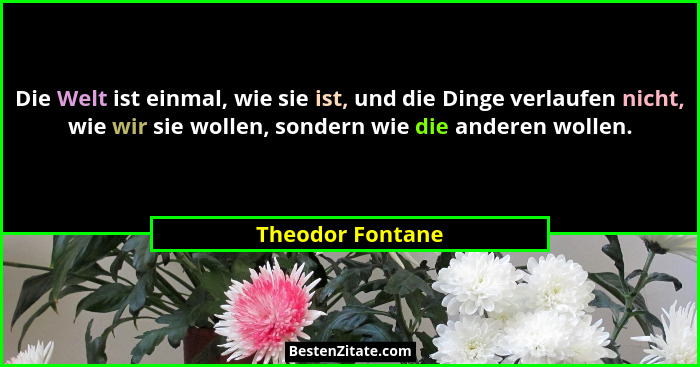 Die Welt ist einmal, wie sie ist, und die Dinge verlaufen nicht, wie wir sie wollen, sondern wie die anderen wollen.... - Theodor Fontane