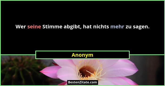 Wer seine Stimme abgibt, hat nichts mehr zu sagen.... - Anonym