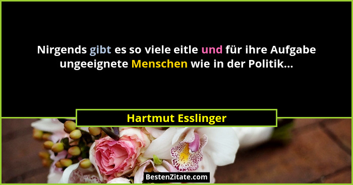 Nirgends gibt es so viele eitle und für ihre Aufgabe ungeeignete Menschen wie in der Politik...... - Hartmut Esslinger