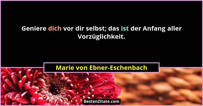 Geniere dich vor dir selbst; das ist der Anfang aller Vorzüglichkeit.... - Marie von Ebner-Eschenbach