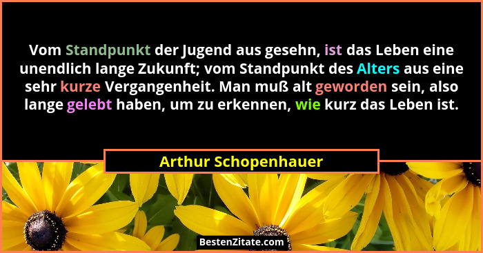 Vom Standpunkt der Jugend aus gesehn, ist das Leben eine unendlich lange Zukunft; vom Standpunkt des Alters aus eine sehr kurze... - Arthur Schopenhauer