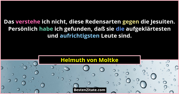 Das verstehe ich nicht, diese Redensarten gegen die Jesuiten. Persönlich habe ich gefunden, daß sie die aufgeklärtesten und aufri... - Helmuth von Moltke