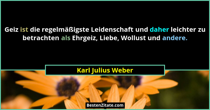 Geiz ist die regelmäßigste Leidenschaft und daher leichter zu betrachten als Ehrgeiz, Liebe, Wollust und andere.... - Karl Julius Weber