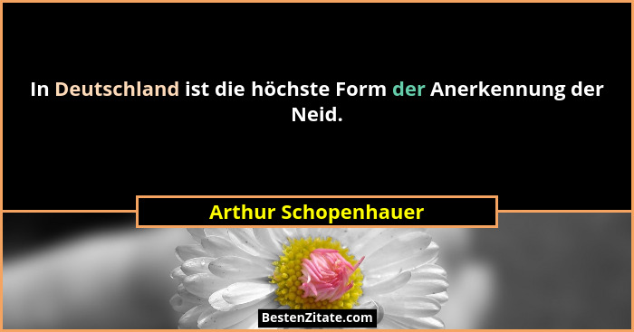 In Deutschland ist die höchste Form der Anerkennung der Neid.... - Arthur Schopenhauer