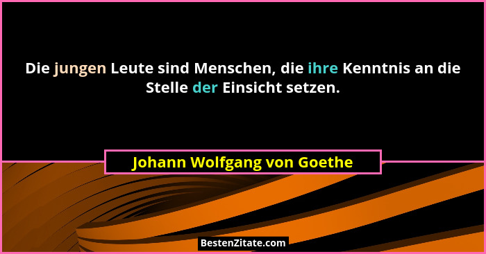 Die jungen Leute sind Menschen, die ihre Kenntnis an die Stelle der Einsicht setzen.... - Johann Wolfgang von Goethe
