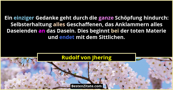 Ein einziger Gedanke geht durch die ganze Schöpfung hindurch: Selbsterhaltung alles Geschaffenen, das Anklammern alles Daseienden... - Rudolf von Jhering