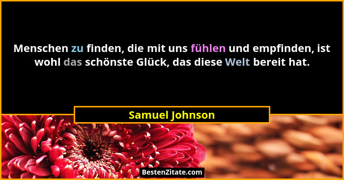 Menschen zu finden, die mit uns fühlen und empfinden, ist wohl das schönste Glück, das diese Welt bereit hat.... - Samuel Johnson