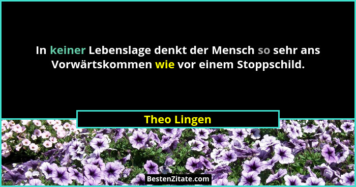 In keiner Lebenslage denkt der Mensch so sehr ans Vorwärtskommen wie vor einem Stoppschild.... - Theo Lingen