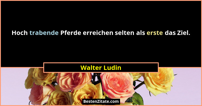 Hoch trabende Pferde erreichen selten als erste das Ziel.... - Walter Ludin