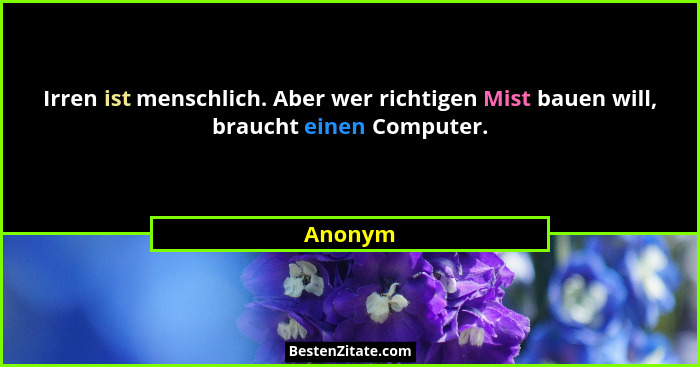 Irren ist menschlich. Aber wer richtigen Mist bauen will, braucht einen Computer.... - Anonym