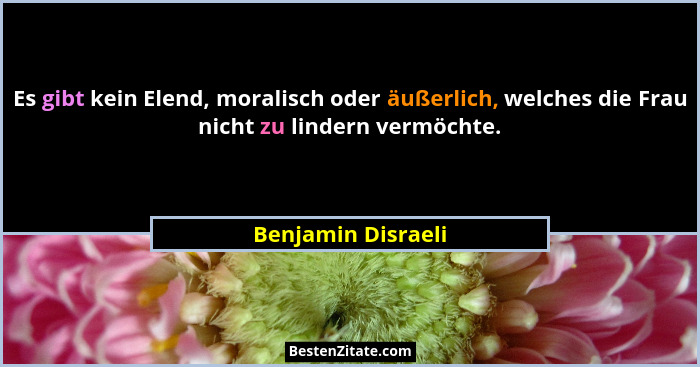 Es gibt kein Elend, moralisch oder äußerlich, welches die Frau nicht zu lindern vermöchte.... - Benjamin Disraeli