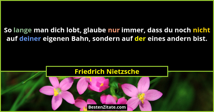 So lange man dich lobt, glaube nur immer, dass du noch nicht auf deiner eigenen Bahn, sondern auf der eines andern bist.... - Friedrich Nietzsche