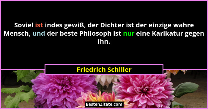 Soviel ist indes gewiß, der Dichter ist der einzige wahre Mensch, und der beste Philosoph ist nur eine Karikatur gegen ihn.... - Friedrich Schiller