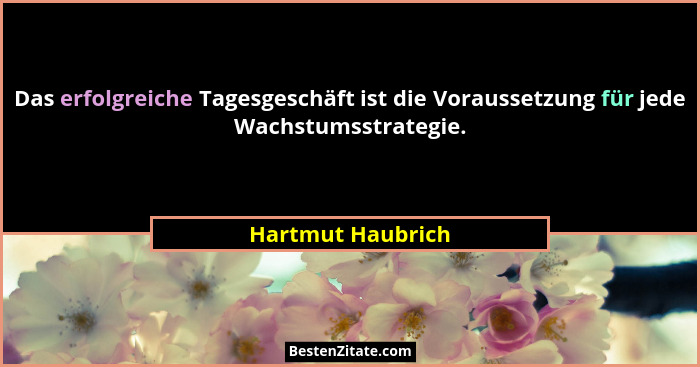 Das erfolgreiche Tagesgeschäft ist die Voraussetzung für jede Wachstumsstrategie.... - Hartmut Haubrich