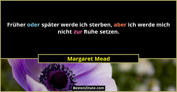 Früher oder später werde ich sterben, aber ich werde mich nicht zur Ruhe setzen.... - Margaret Mead