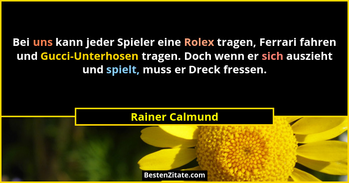 Bei uns kann jeder Spieler eine Rolex tragen, Ferrari fahren und Gucci-Unterhosen tragen. Doch wenn er sich auszieht und spielt, muss... - Rainer Calmund