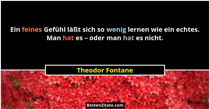 Ein feines Gefühl läßt sich so wenig lernen wie ein echtes. Man hat es – oder man hat es nicht.... - Theodor Fontane