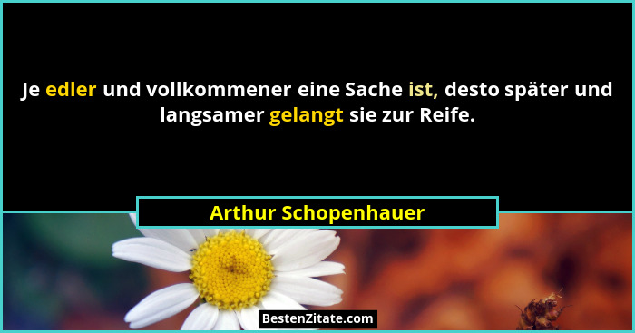 Je edler und vollkommener eine Sache ist, desto später und langsamer gelangt sie zur Reife.... - Arthur Schopenhauer