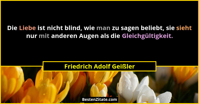 Die Liebe ist nicht blind, wie man zu sagen beliebt, sie sieht nur mit anderen Augen als die Gleichgültigkeit.... - Friedrich Adolf Geißler
