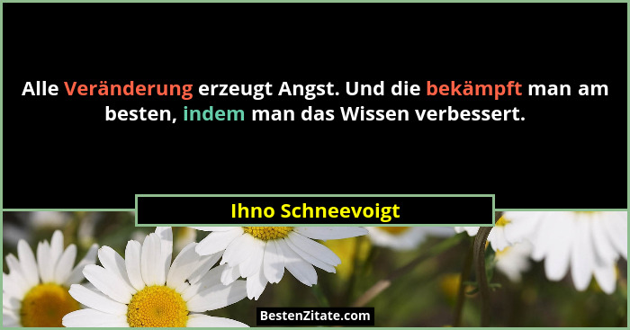 Alle Veränderung erzeugt Angst. Und die bekämpft man am besten, indem man das Wissen verbessert.... - Ihno Schneevoigt