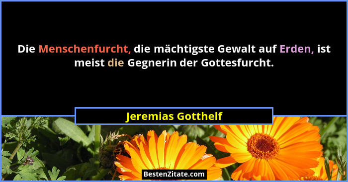Die Menschenfurcht, die mächtigste Gewalt auf Erden, ist meist die Gegnerin der Gottesfurcht.... - Jeremias Gotthelf