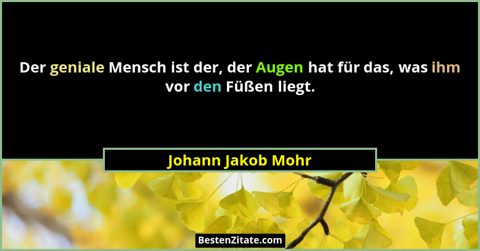 Der geniale Mensch ist der, der Augen hat für das, was ihm vor den Füßen liegt.... - Johann Jakob Mohr