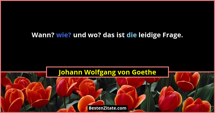 Wann? wie? und wo? das ist die leidige Frage.... - Johann Wolfgang von Goethe