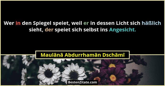Wer in den Spiegel speiet, weil er in dessen Licht sich häßlich sieht, der speiet sich selbst ins Angesicht.... - Maulânâ Abdurrhamân Dschâmî