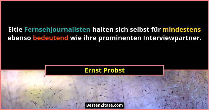Eitle Fernsehjournalisten halten sich selbst für mindestens ebenso bedeutend wie ihre prominenten Interviewpartner.... - Ernst Probst