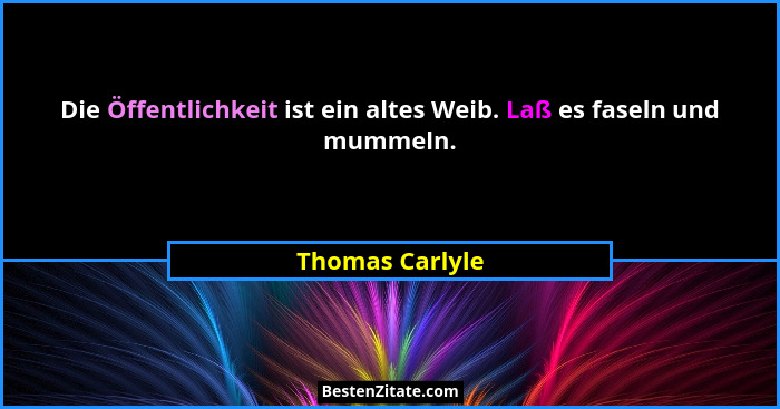 Die Öffentlichkeit ist ein altes Weib. Laß es faseln und mummeln.... - Thomas Carlyle