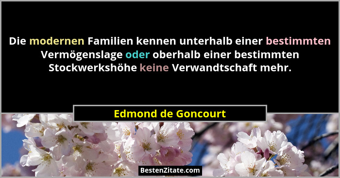 Die modernen Familien kennen unterhalb einer bestimmten Vermögenslage oder oberhalb einer bestimmten Stockwerkshöhe keine Verwand... - Edmond de Goncourt