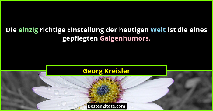 Die einzig richtige Einstellung der heutigen Welt ist die eines gepflegten Galgenhumors.... - Georg Kreisler