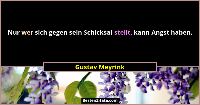 Nur wer sich gegen sein Schicksal stellt, kann Angst haben.... - Gustav Meyrink
