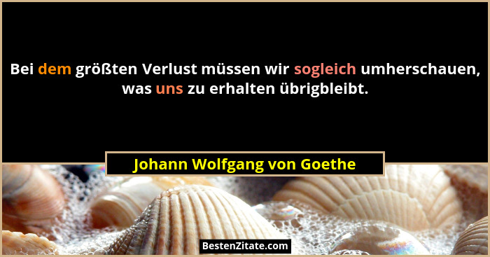 Bei dem größten Verlust müssen wir sogleich umherschauen, was uns zu erhalten übrigbleibt.... - Johann Wolfgang von Goethe