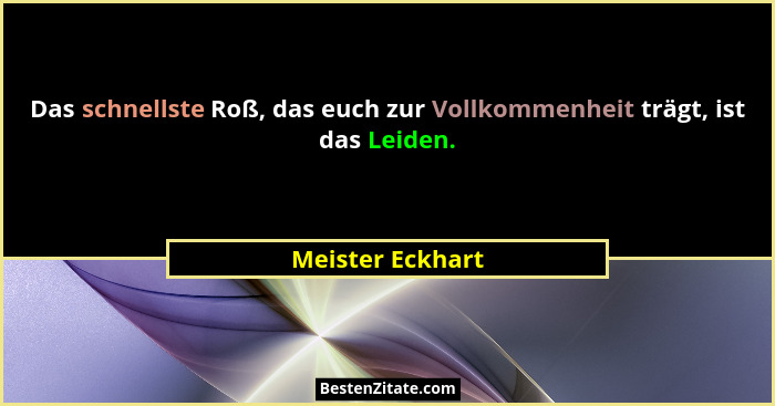 Das schnellste Roß, das euch zur Vollkommenheit trägt, ist das Leiden.... - Meister Eckhart