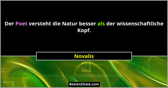 Der Poet versteht die Natur besser als der wissenschaftliche Kopf.... - Novalis