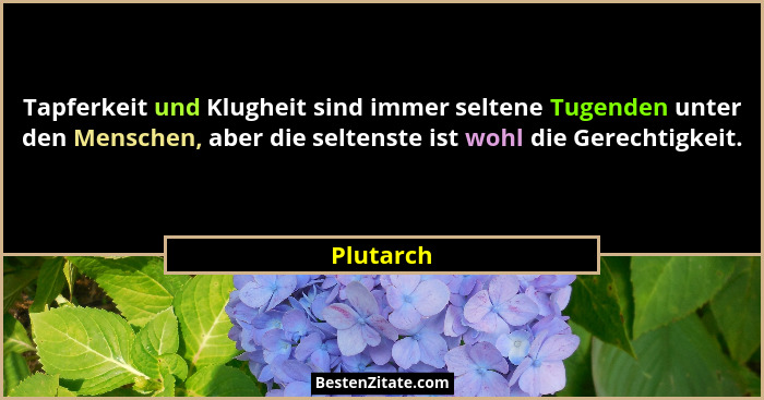 Tapferkeit und Klugheit sind immer seltene Tugenden unter den Menschen, aber die seltenste ist wohl die Gerechtigkeit.... - Plutarch