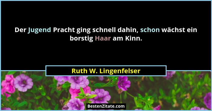Der Jugend Pracht ging schnell dahin, schon wächst ein borstig Haar am Kinn.... - Ruth W. Lingenfelser