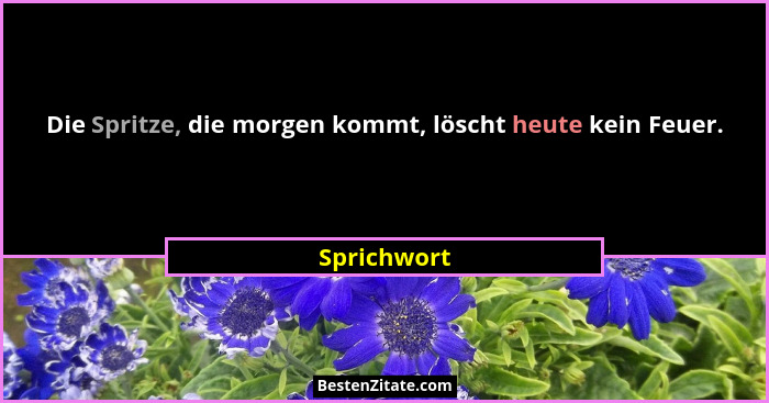 Die Spritze, die morgen kommt, löscht heute kein Feuer.... - Sprichwort