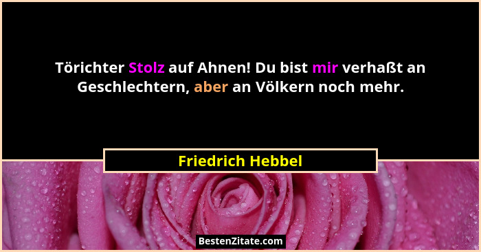 Törichter Stolz auf Ahnen! Du bist mir verhaßt an Geschlechtern, aber an Völkern noch mehr.... - Friedrich Hebbel