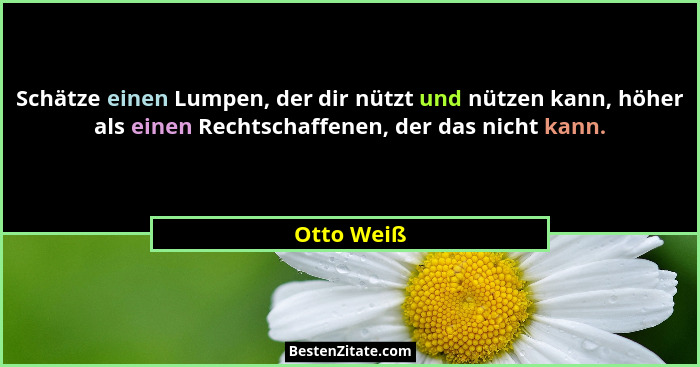 Schätze einen Lumpen, der dir nützt und nützen kann, höher als einen Rechtschaffenen, der das nicht kann.... - Otto Weiß