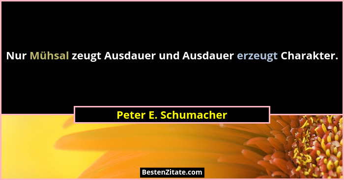 Nur Mühsal zeugt Ausdauer und Ausdauer erzeugt Charakter.... - Peter E. Schumacher