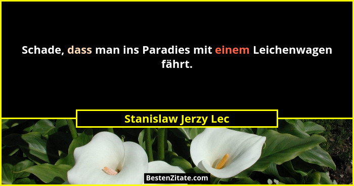 Schade, dass man ins Paradies mit einem Leichenwagen fährt.... - Stanislaw Jerzy Lec