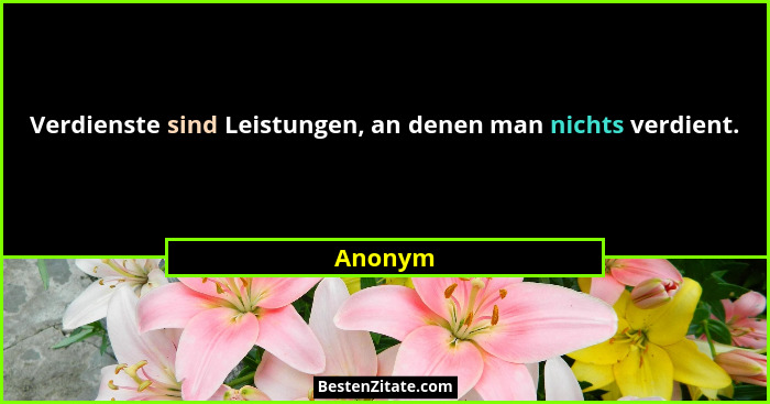 Verdienste sind Leistungen, an denen man nichts verdient.... - Anonym