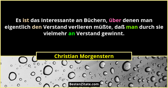 Es ist das Interessante an Büchern, über denen man eigentlich den Verstand verlieren müßte, daß man durch sie vielmehr an Vers... - Christian Morgenstern