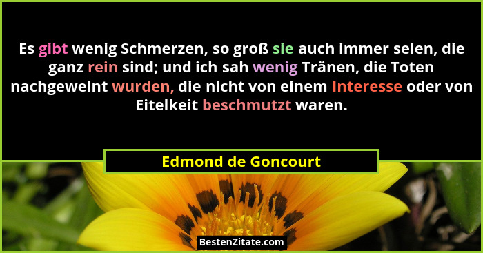 Es gibt wenig Schmerzen, so groß sie auch immer seien, die ganz rein sind; und ich sah wenig Tränen, die Toten nachgeweint wurden... - Edmond de Goncourt