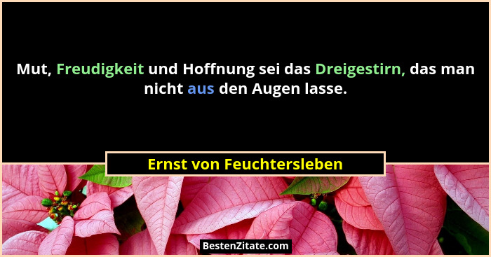 Mut, Freudigkeit und Hoffnung sei das Dreigestirn, das man nicht aus den Augen lasse.... - Ernst von Feuchtersleben